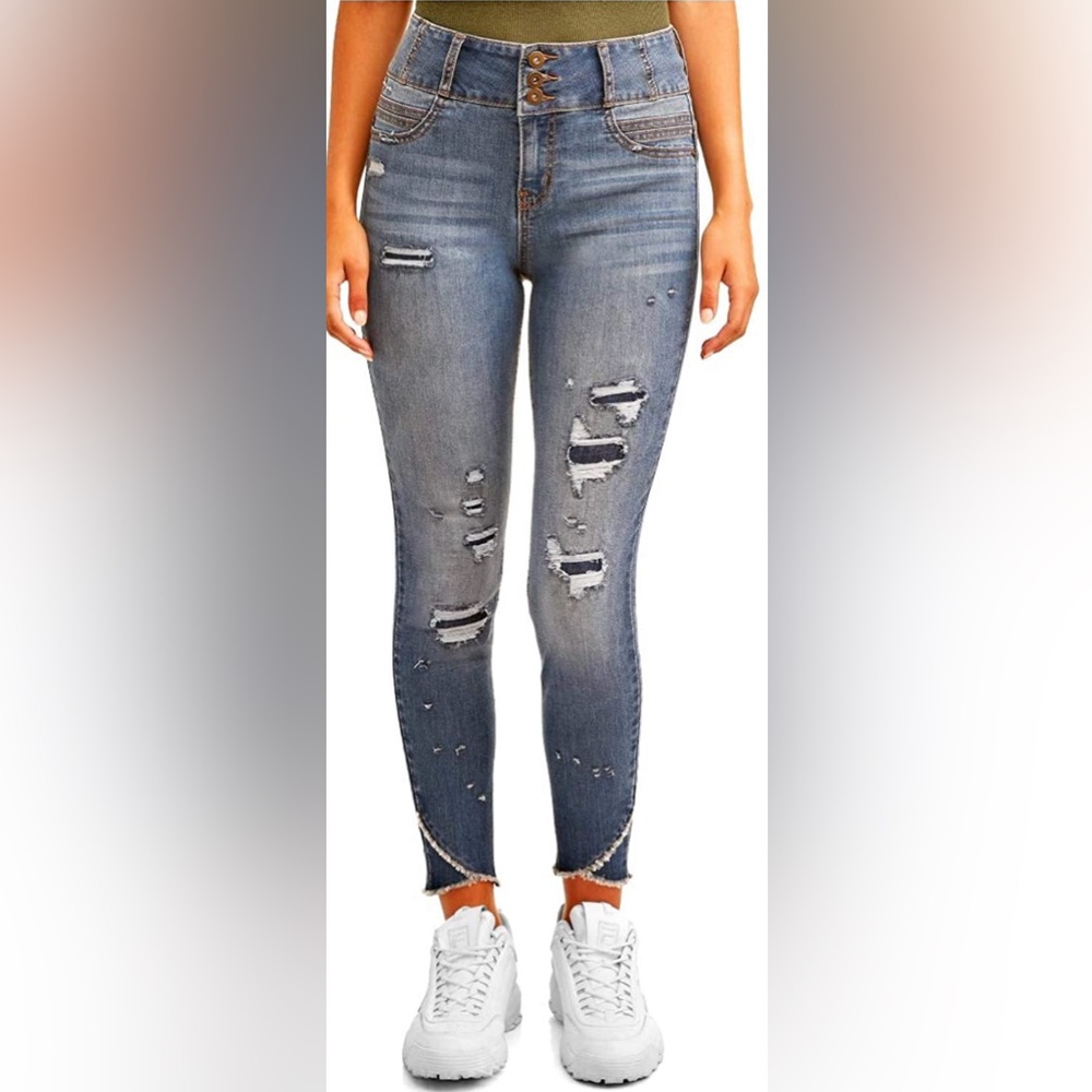 No Boundaries NoBo High Rise Sculpting Skinny Corset Jeans Frayed Hem Size 9 NWT